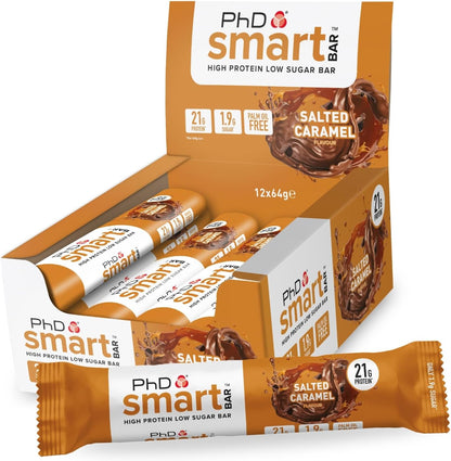 Nutrition Smart Protein Bar Low Calorie, Nutritional Protein Bars / Protein Snacks, High Protein Low Sugar, Salted Caramel Flavour, 20G of Protein, 64G Bar (12 Pack)