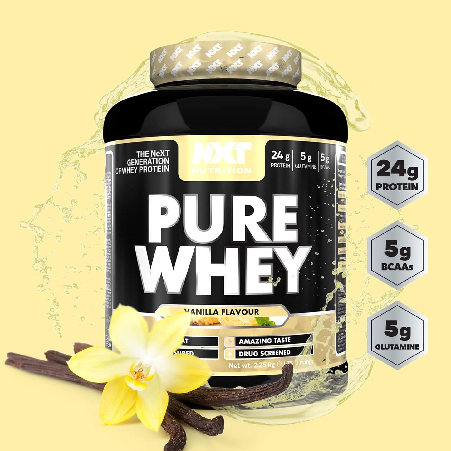 Pure Whey 2.25Kg | Whey Protein | Muscle Growth and Recovery | 75 Servings | All Flavours | (Vanilla)
