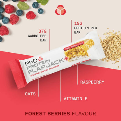 Nutrition | Protein Flapjack+ | High Protein, Low Sugar | Rolled Oats Protein Snack | Complex Carbohydrates and Vitamin E | 19G Protein, 270 Calories | Forest Berries, 12 Bars