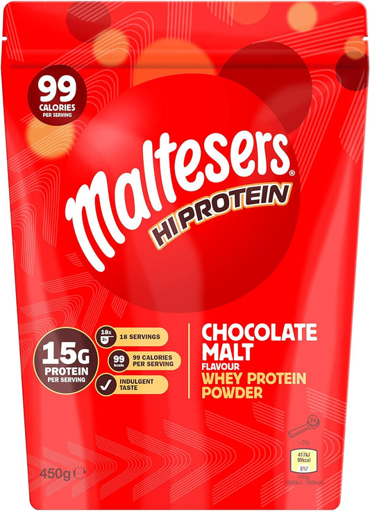 Hi Protein Chocolate Malt Flavour Whey Protein Shake Powder 450G Pouch, 18 Servings, 15G Protein and Only 99 Calories, Suitable for Vegetarians