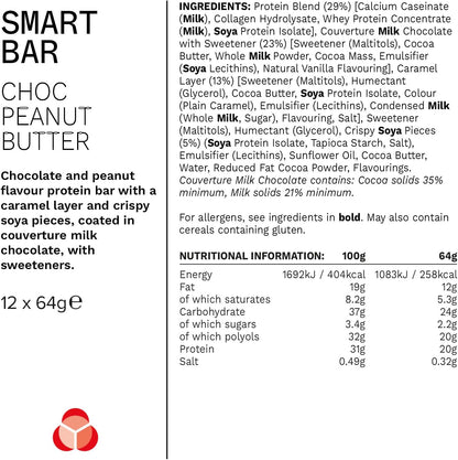 Nutrition Smart Protein Bar Low Calorie, Nutritional Protein Bars/Protein Snacks, High Protein Low Sugar, Chocolate Peanut Butter Flavour, 20G of Protein, 64G Bar (12 Pack)