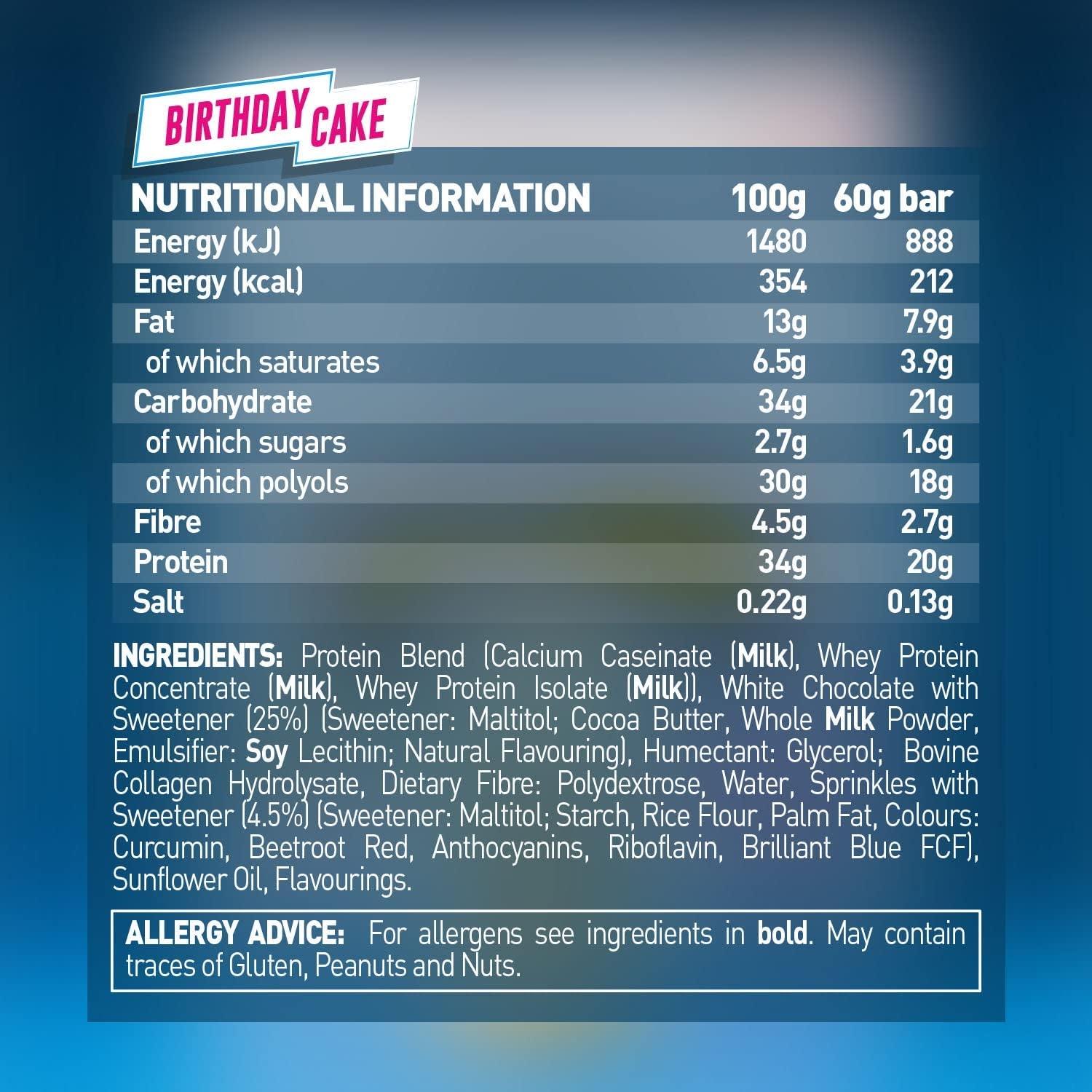 High Protein, Low Sugar Bar - Birthday Cake, 12 X 60 G