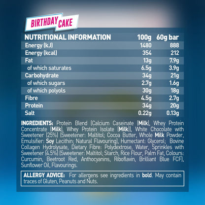 High Protein, Low Sugar Bar - Birthday Cake, 12 X 60 G