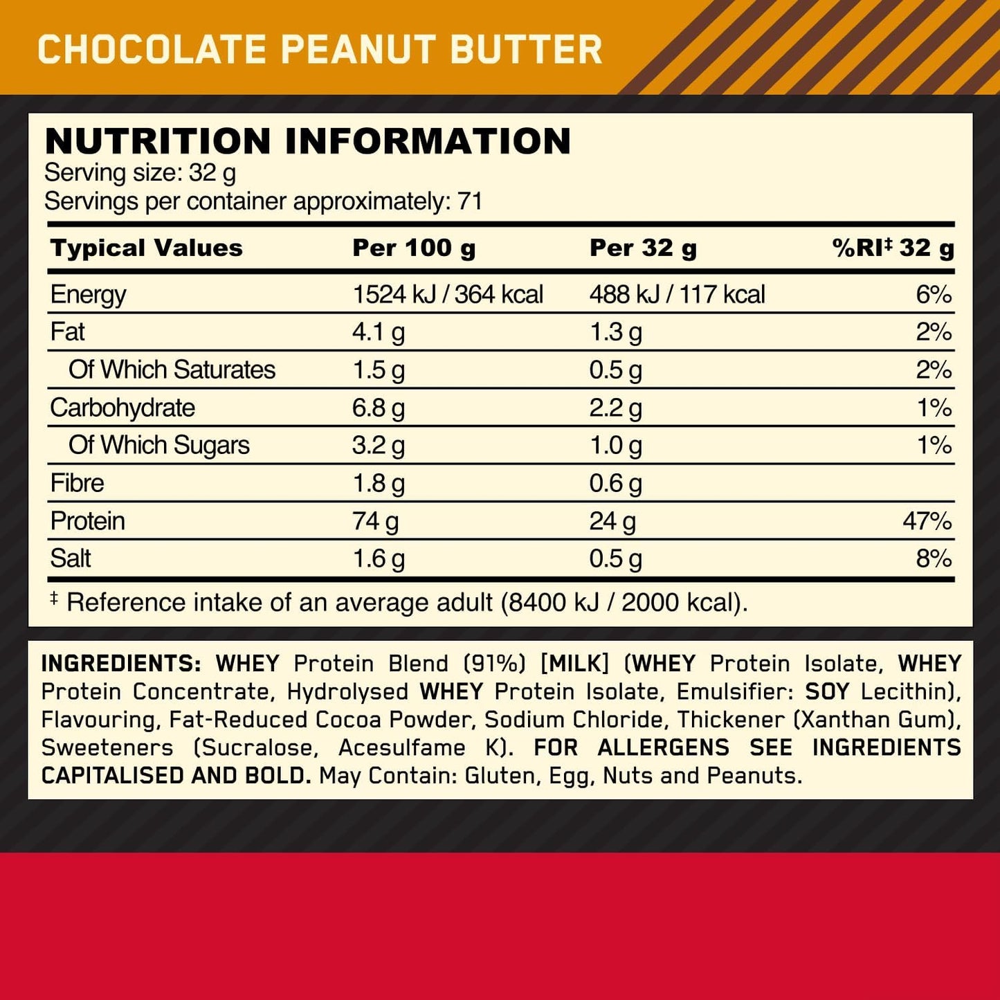 Gold Standard 100% Whey Protein, Muscle Building Powder with Naturally Occurring Glutamine and BCAA Amino Acids, Chocolate Peanut Butter Flavour, 71 Servings, 2.27 Kg