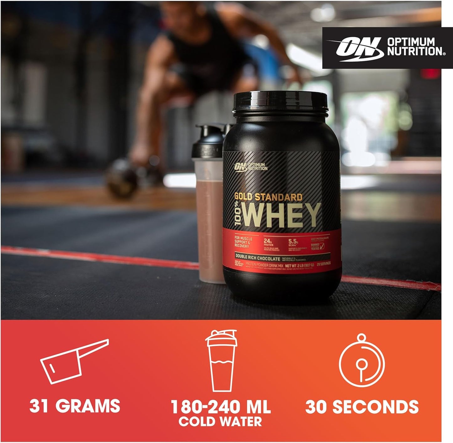 Gold Standard 100% Whey Muscle Building and Recovery Protein Powder with Naturally Occurring Glutamine and BCAA Amino Acids, Vanilla Ice Cream Flavour, 30 Servings, 900 G