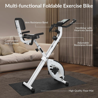 Exercise Bike,  Magnetic Foldable Indoor Cycling Bike with LCD Display and Heart Rate Sensor Home Workout Bike with Resistance Bands Space-Saving Fitness Exercise Equipment