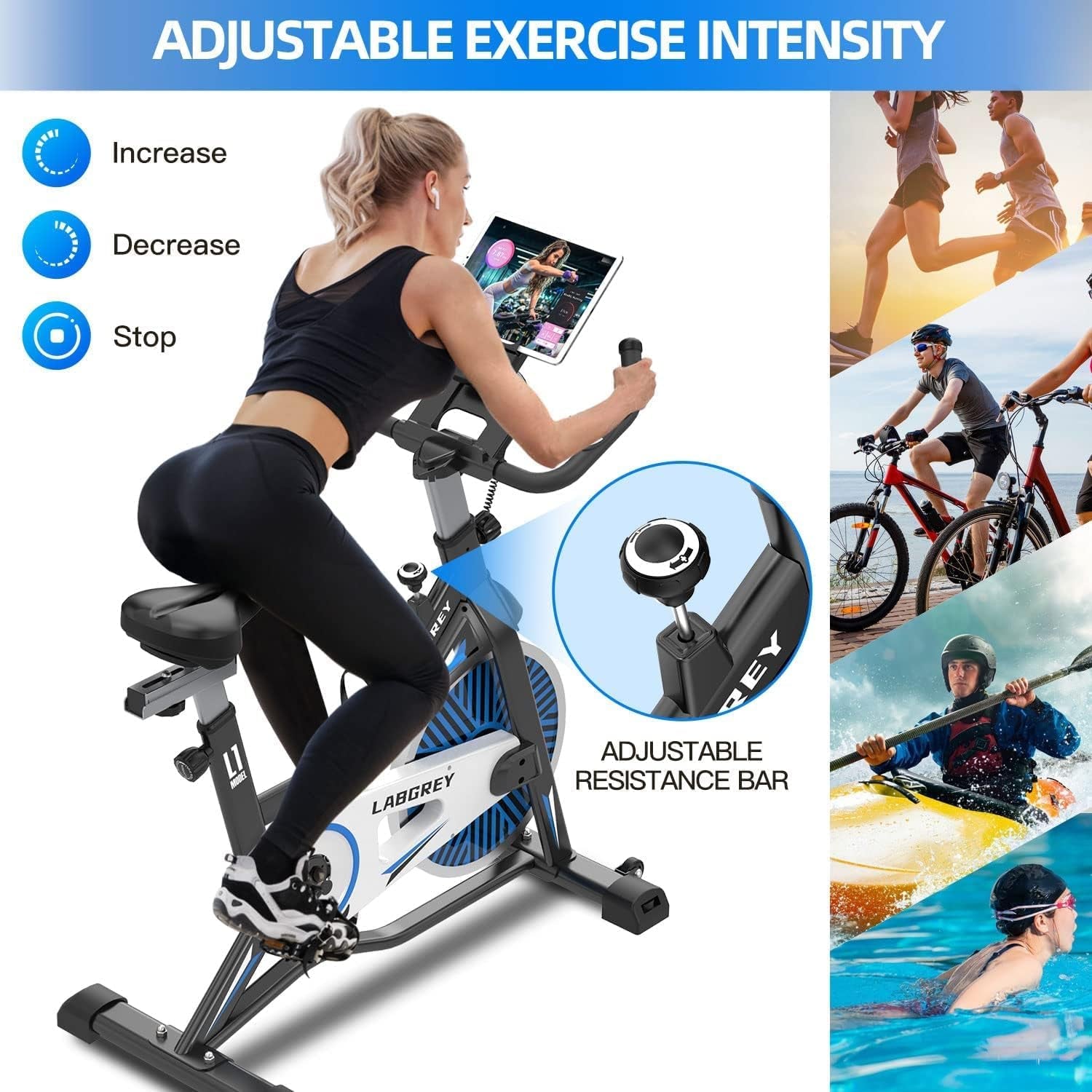 Exercise Bike Indoor Cycling Bike Stationary Cycle Bike with Heart Rate Sensor & Comfortable Seat Cushion, Quiet Fitness Bike for Home Cardio Workout