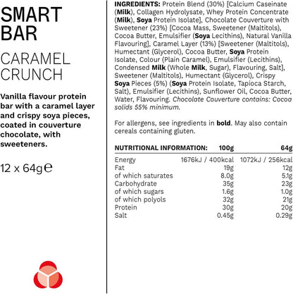 Nutrition Smart Protein Bar Low Calorie, Nutritional Protein Bars/Protein Snacks, High Protein Low Sugar, Caramel Crunch Flavour, 20G of Protein, 64G Bar (12 Pack)