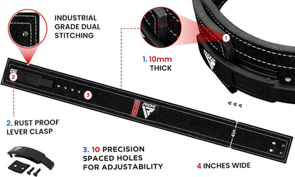 Powerlifting Belt for Weight Lifting, Approved by IPL and USPA, Lever Buckle Gym Training Leather Belt 10Mm Thick 4 Inches Lumbar Back Support Men Women Bodybuilding Deadlifts