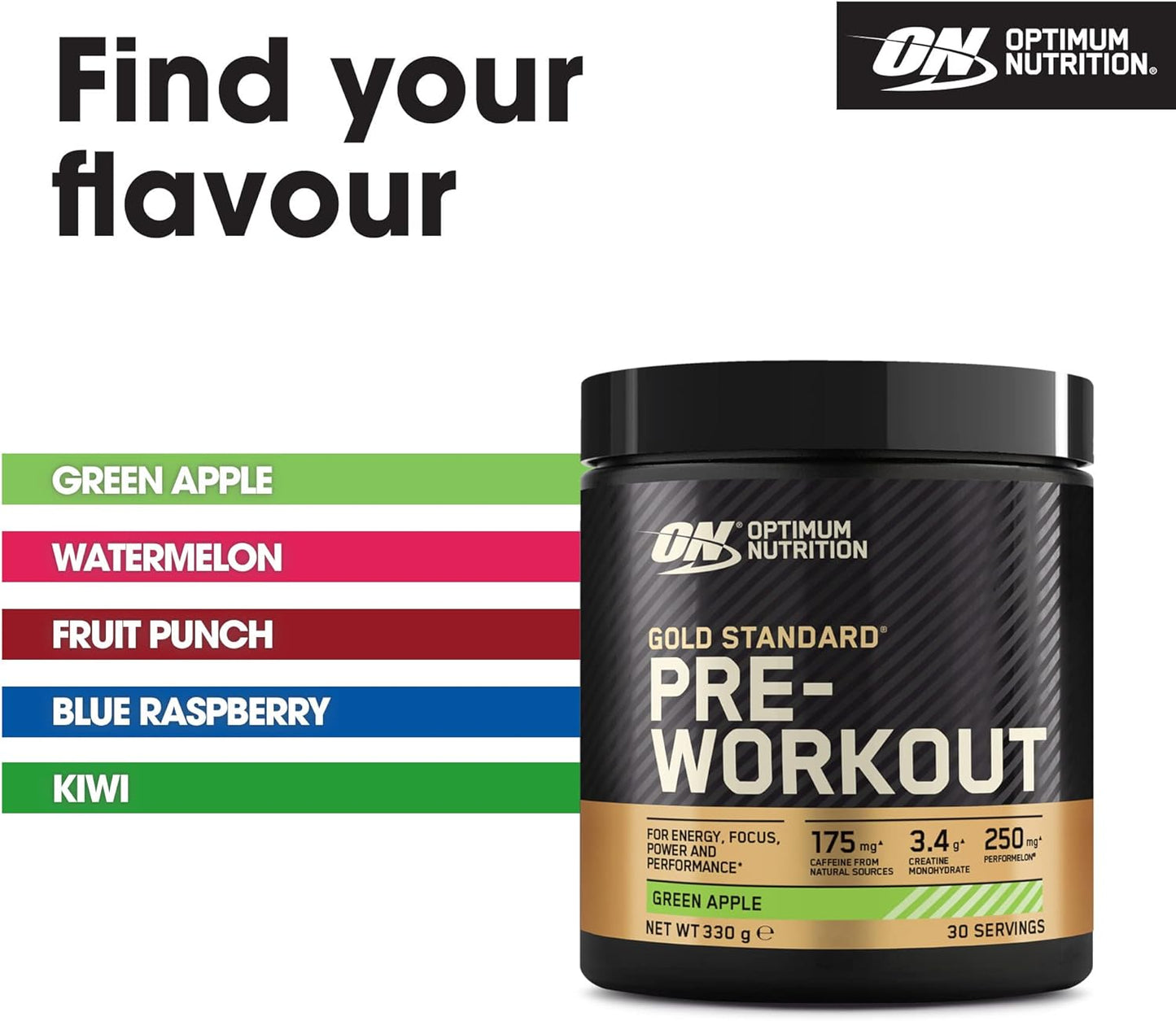 Gold Standard Pre Workout Green Apple Flavoured Powder, 330G