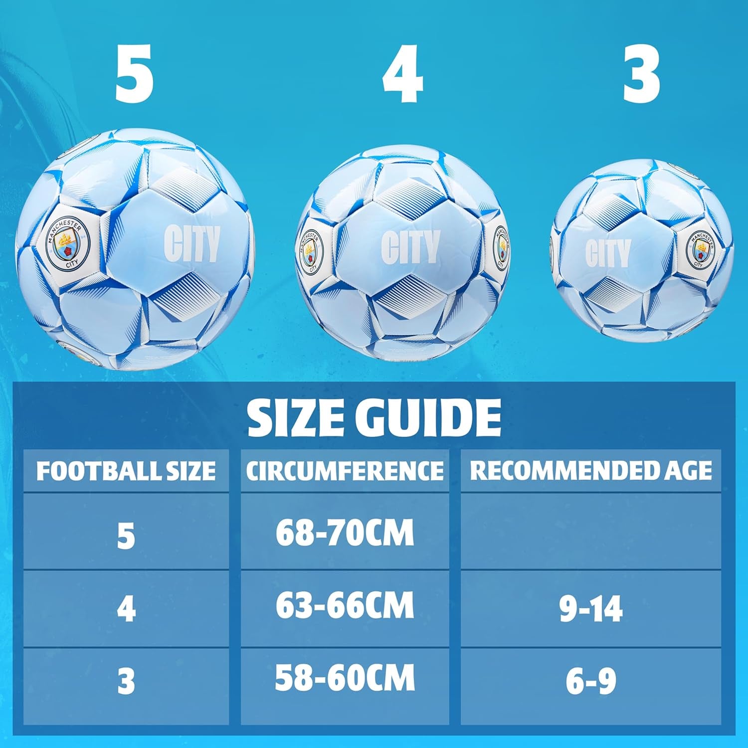 Football Soccer Ball for Adults Teenagers Kids Training Football Size 3, 4 or 5 Man City Merchandise