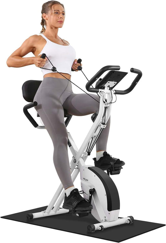 Exercise Bike,  Magnetic Foldable Indoor Cycling Bike with LCD Display and Heart Rate Sensor Home Workout Bike with Resistance Bands Space-Saving Fitness Exercise Equipment