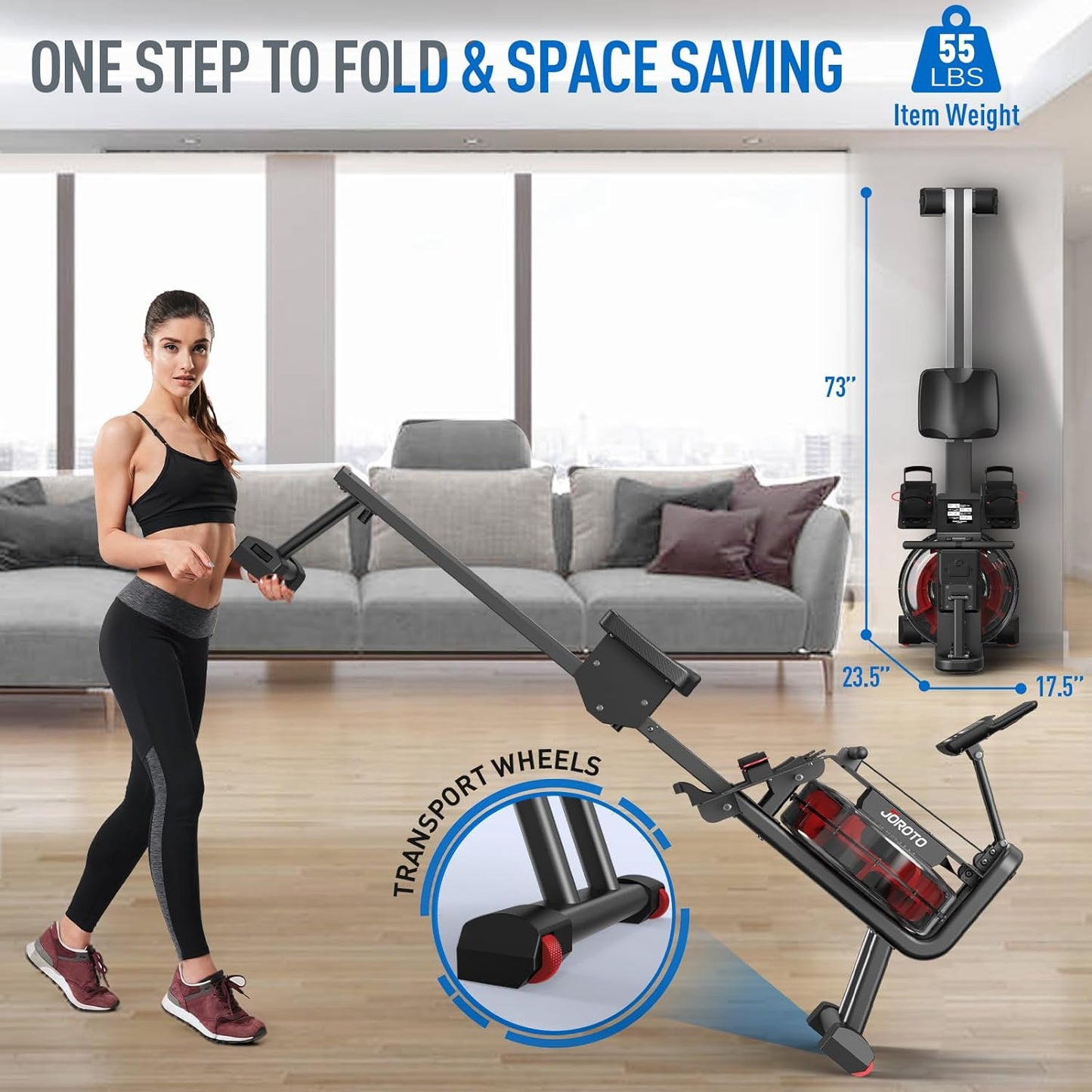 Water Rowing Machine for Home Gym with Bluetooth, Tablet Holder - 330LS Weight Capacity