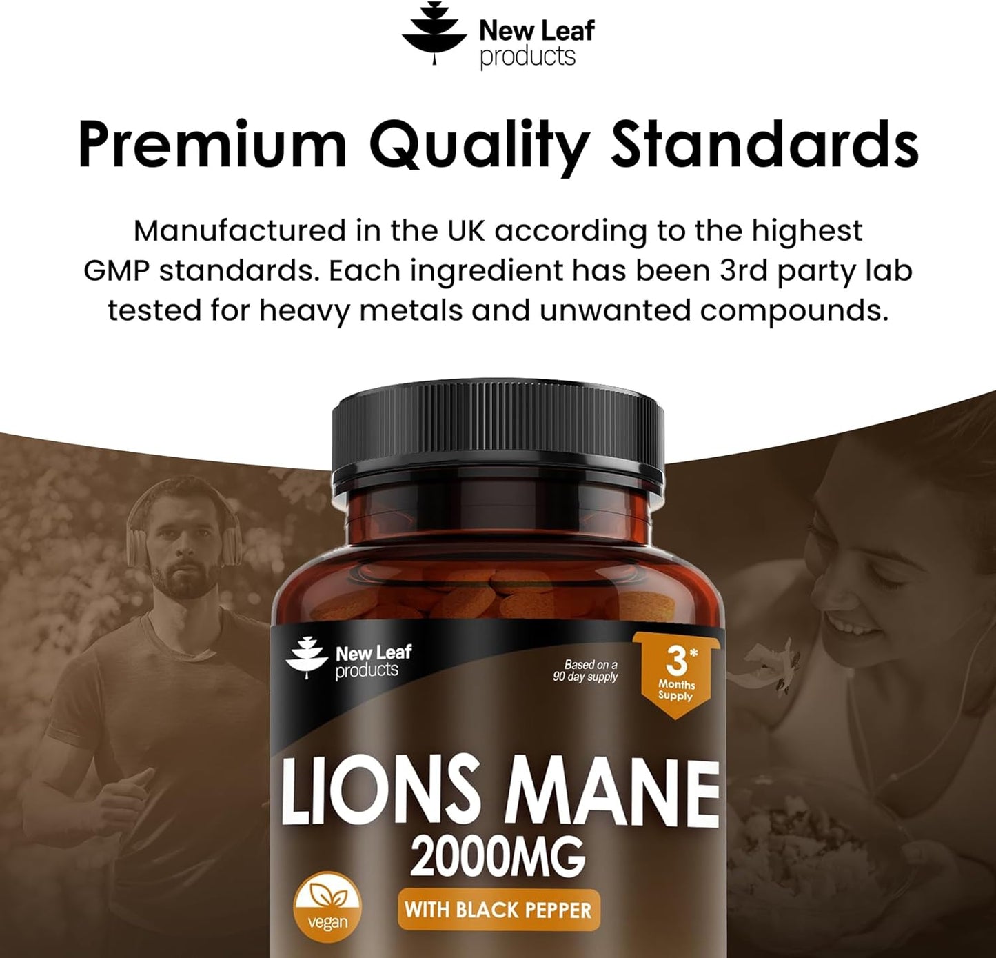 Lions Mane Mushroom Extract Supplement 2000Mg - 180 High Strength Vegan Tablets with Black Pepper - (Not Powder or Capsules) Made in the UK by