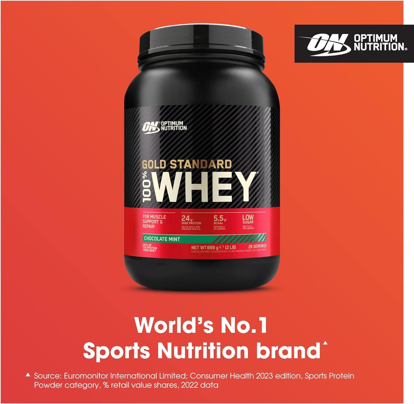 Gold Standard 100% Whey Muscle Building and Recovery Protein Powder with Naturally Occurring Glutamine and BCAA Amino Acids, Chocolate Mint Flavour, 29 Servings, 899 G