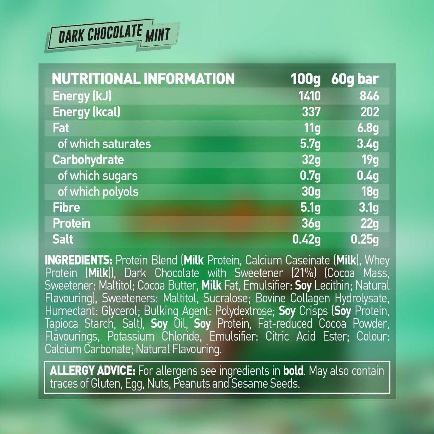 High Protein, Low Sugar Bar - Dark Chocolate Mint, 12 X 60 G