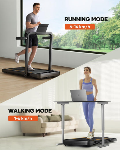 3.0HP Treadmills for Home Foldable, 2 in 1 Walking Pad & Running Machines for Home/Office 135Kg, Dual LED Touch Screens under Desk Treadmill, App& Remote Control, Assembly-Free