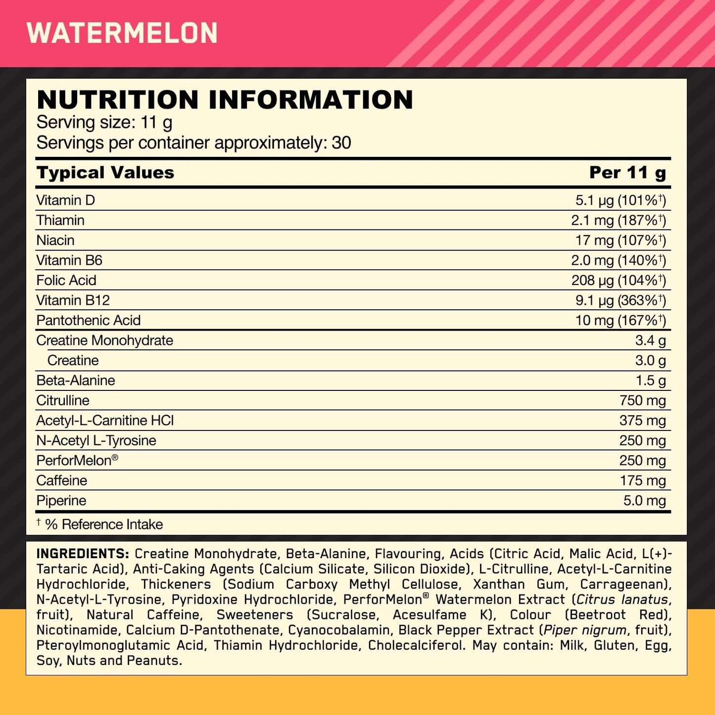 Gold Standard Pre Workout Watermelon Flavoured Powder, 330G