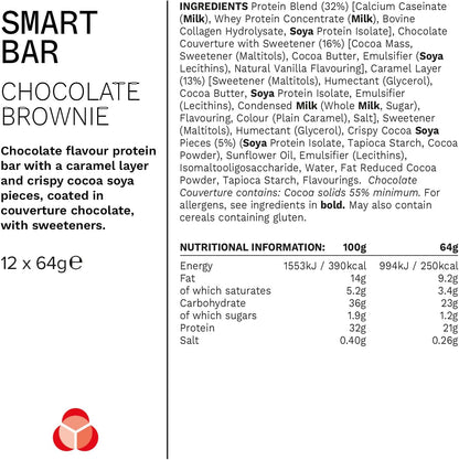 Nutrition Smart Protein Bar Low Calorie, Nutritional Protein Bars/Protein Snacks, High Protein Low Sugar, Chocolate Brownie Flavour, 20G of Protein, 64G Bar (12 Pack)