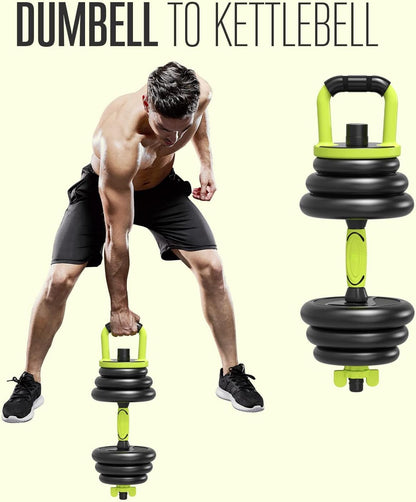 ® Adjustable 6 in 1 Dumbbell Straight and Curl Barbell Kettlebell Push up Set - 20KG 30KG 40KG SETS - Weight Lifting for Home Gym Fitness