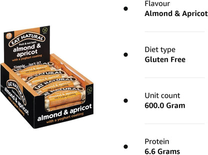 Bars with Yoghurt Coating Fruit Nut Cereal Bars, Almond & Apricot 50G (Pack of 12)