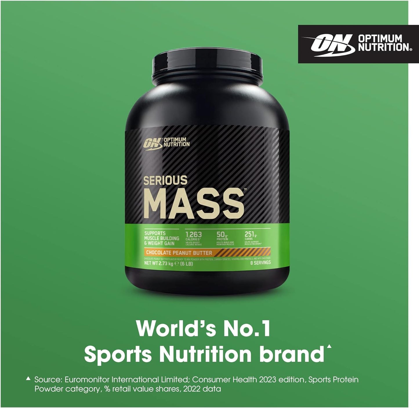 Serious Mass Protein Powder with Creatine, Glutamine, 25 Vitamins & Minerals, High Calorie Mass Gainer, Chocolate Peanut Butter Flavour, 8 Servings, 2.73Kg, Packaging May Vary