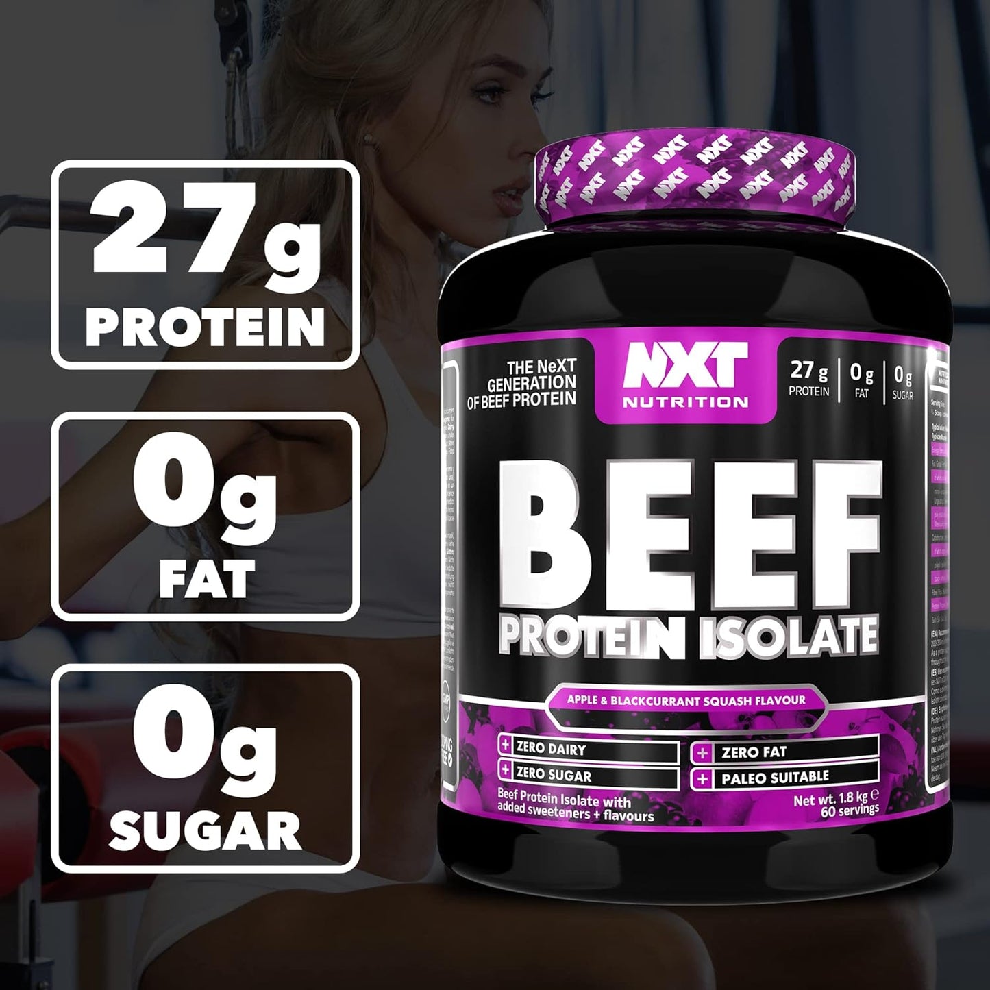 Beef Protein Isolate Powder - Protein Powder High in Natural Amino Acids - Paleo, Keto Friendly - Dairy and Gluten Free - Muscle Recovery | 1.8Kg (Apple & Blackcurrant)