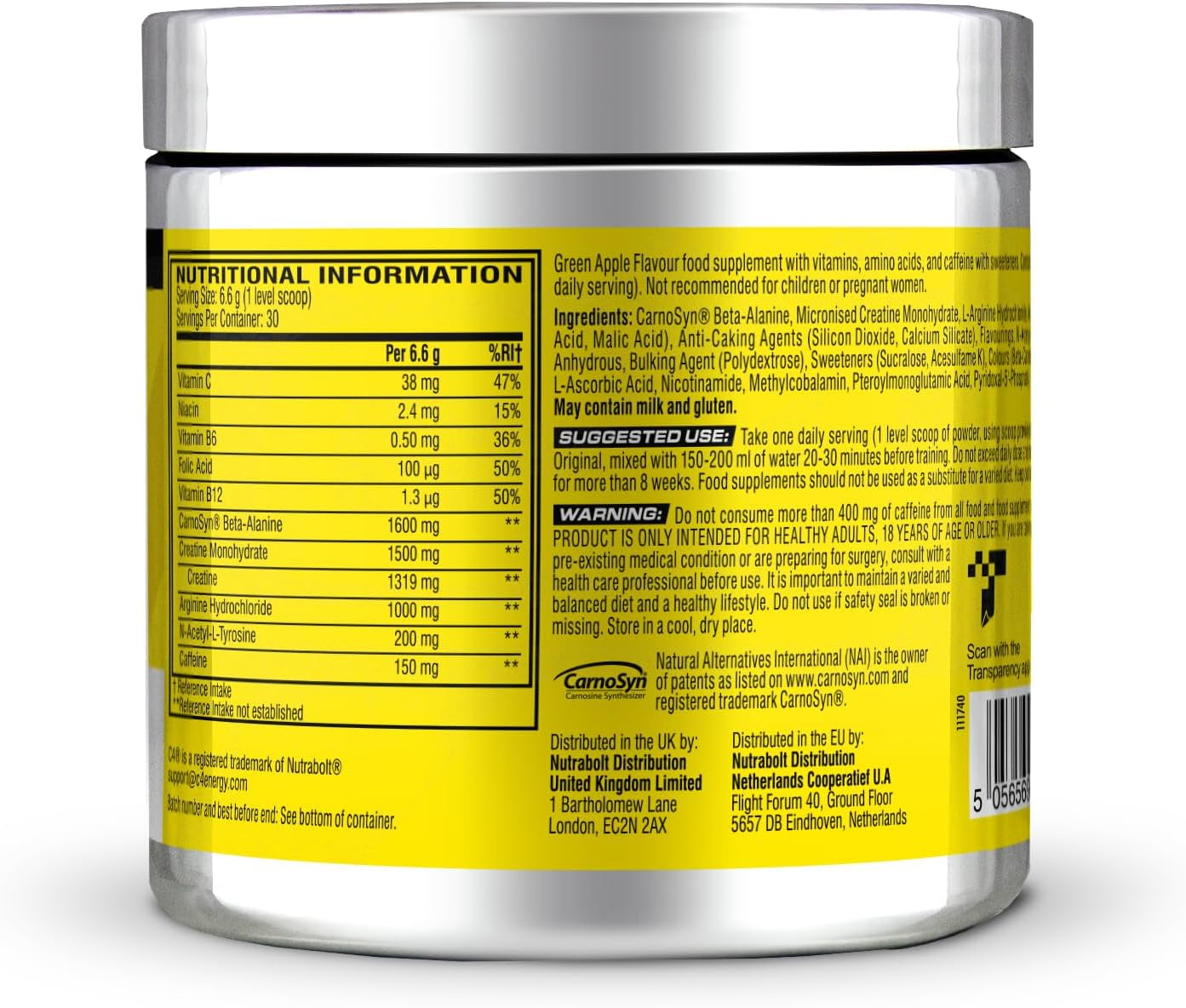 C4 Original Beta Alanine Sports Nutrition Bulk Pre Workout Powder for Men & Women | Best Pre-Workout Energy Drink Supplements | Creatine Monohydrate | Green Apple | 30 Servings