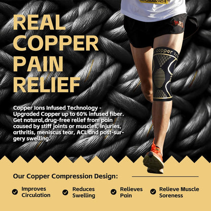 Copper Knee Support for Women/Men, Knee Brace Compression Sleeve Support for Arthritis, Joint Pain Relief, Ligament Damage, Knee Pain, Meniscus Tear, Acl,Mcl,Tendonitis,Running,Squats,Sports
