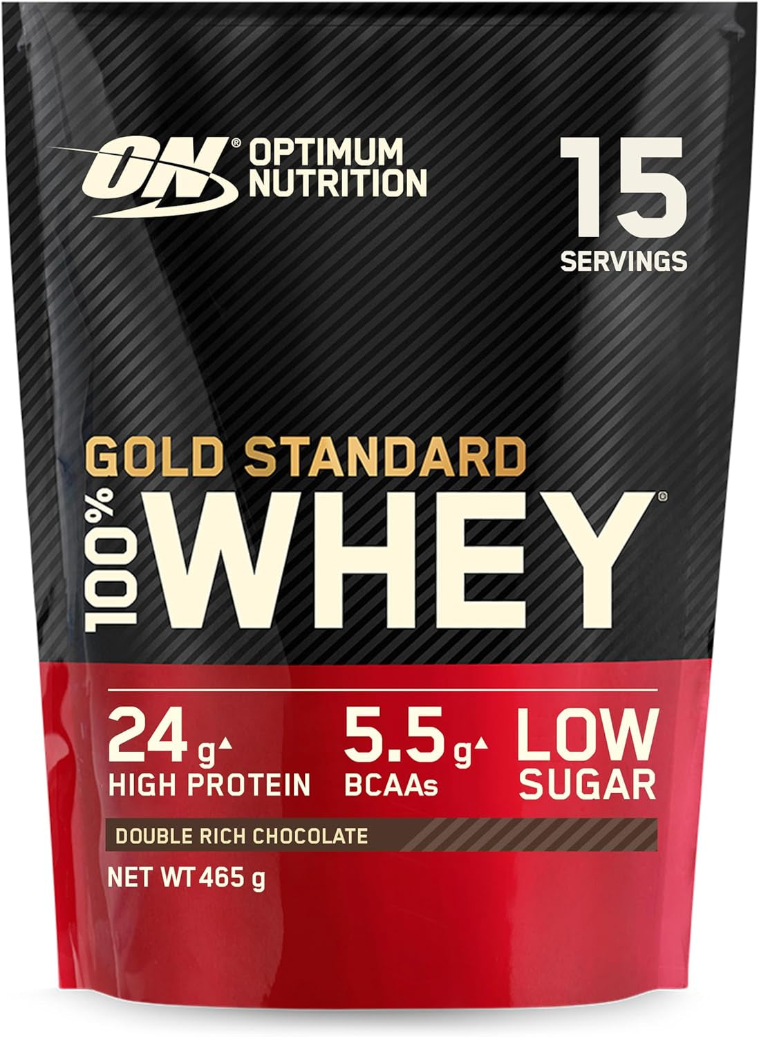 Gold Standard 100% Whey Muscle Building and Recovery Protein Powder with Naturally Occurring Glutamine and BCAA Amino Acids, Double Rich Chocolate Flavour, 15 Servings, 465 G