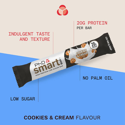 Nutrition Smart Protein Bar Low Calorie, Nutritional Protein Bars/Protein Snacks, High Protein Low Sugar, Cookies and Cream Flavour, 20G of Protein, 64G Bar (12 Pack)