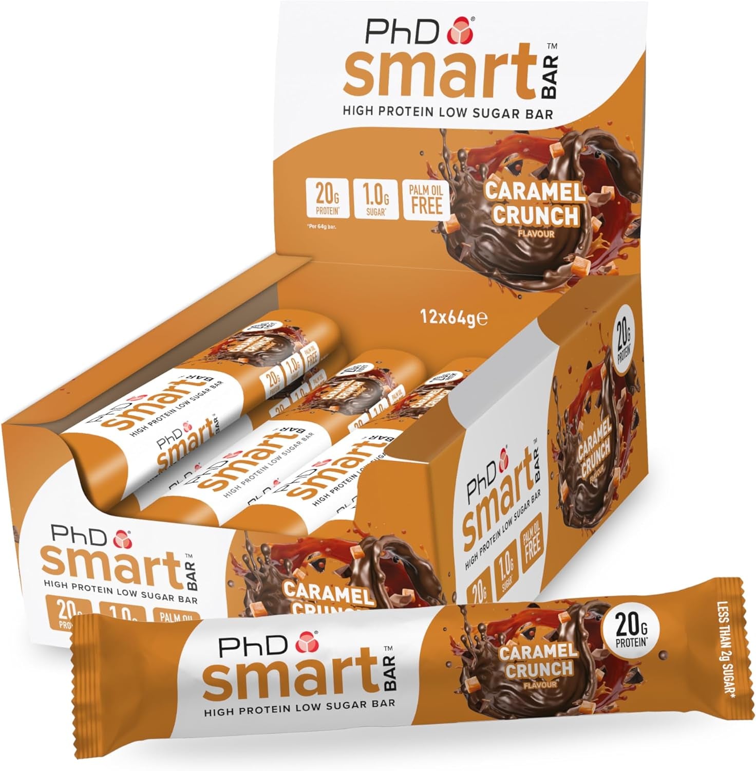 Nutrition Smart Protein Bar Low Calorie, Nutritional Protein Bars/Protein Snacks, High Protein Low Sugar, Caramel Crunch Flavour, 20G of Protein, 64G Bar (12 Pack)