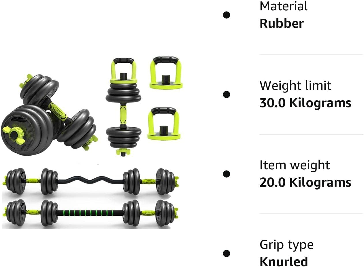 ® Adjustable 6 in 1 Dumbbell Straight and Curl Barbell Kettlebell Push up Set - 20KG 30KG 40KG SETS - Weight Lifting for Home Gym Fitness