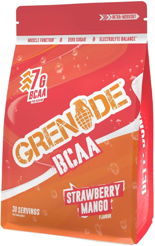 BCAA Intra Workout Powder Zero Sugar Drink Packed with Amino Acids Including B-Vitamins, Magnesium & Glutamine (30 Servings) - Strawberry Mango, 390 G (Pack of 1)