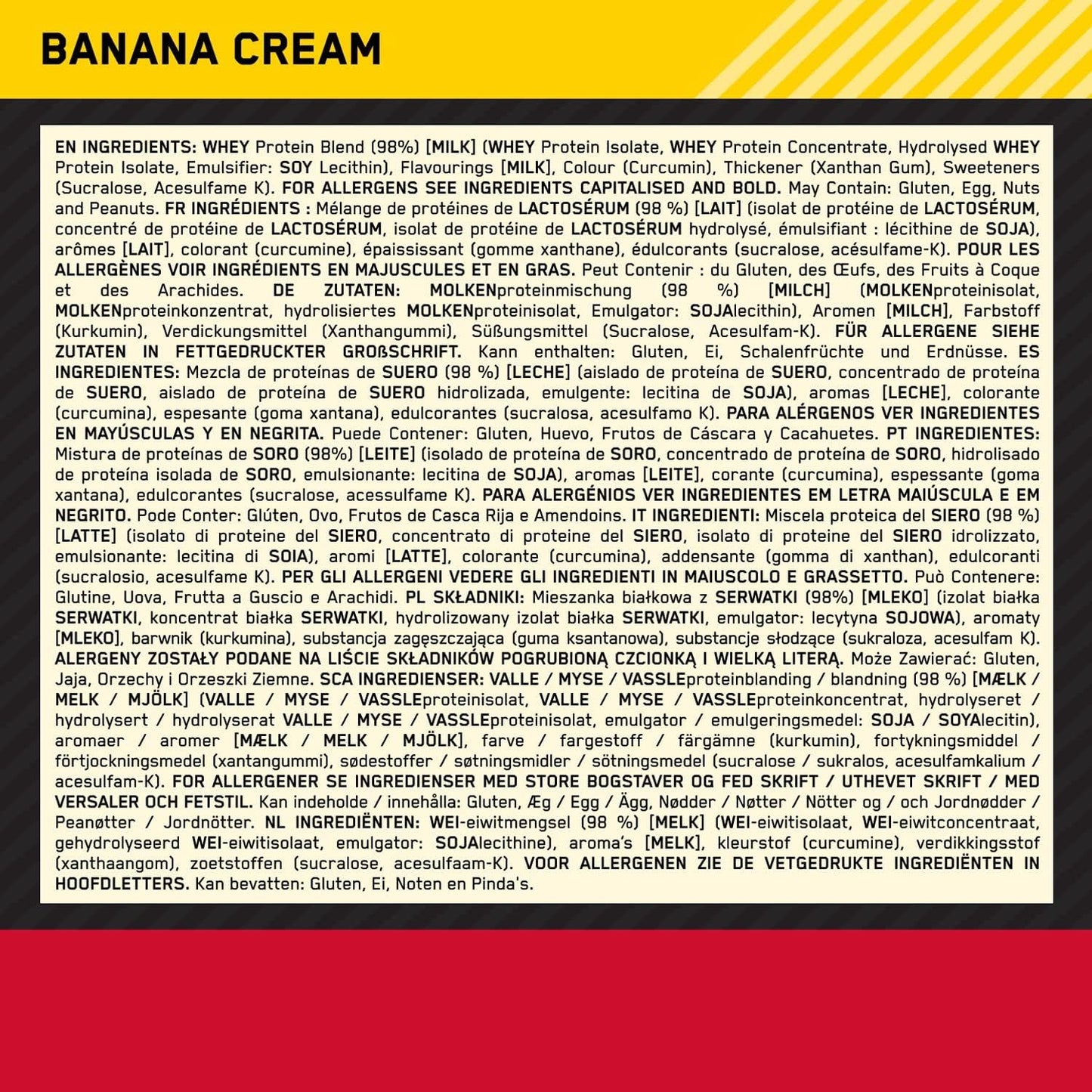 Gold Standard 100% Whey Muscle Building and Recovery Protein Powder with Naturally Occurring Glutamine and BCAA Amino Acids, Banana Cream Flavour, 30 Servings, 900 G