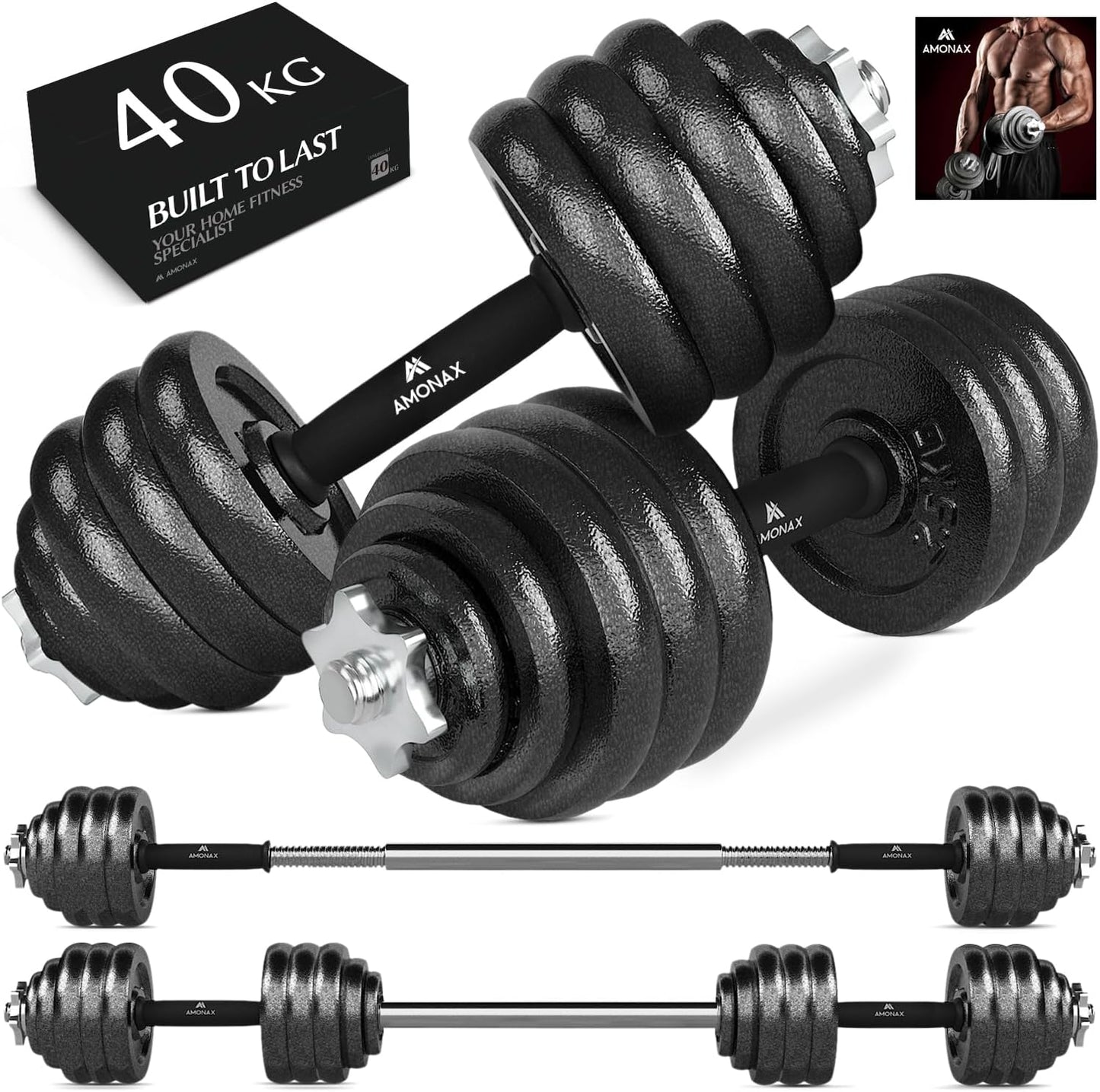 20Kg 30Kg Cast Iron Adjustable Dumbbells Weight Set, Barbell Set Men Women, Strength Training Equipment Home Gym Fitness, Dumbell Pair Hand Weight, Bar Bells Free Weights for Weight Lifting