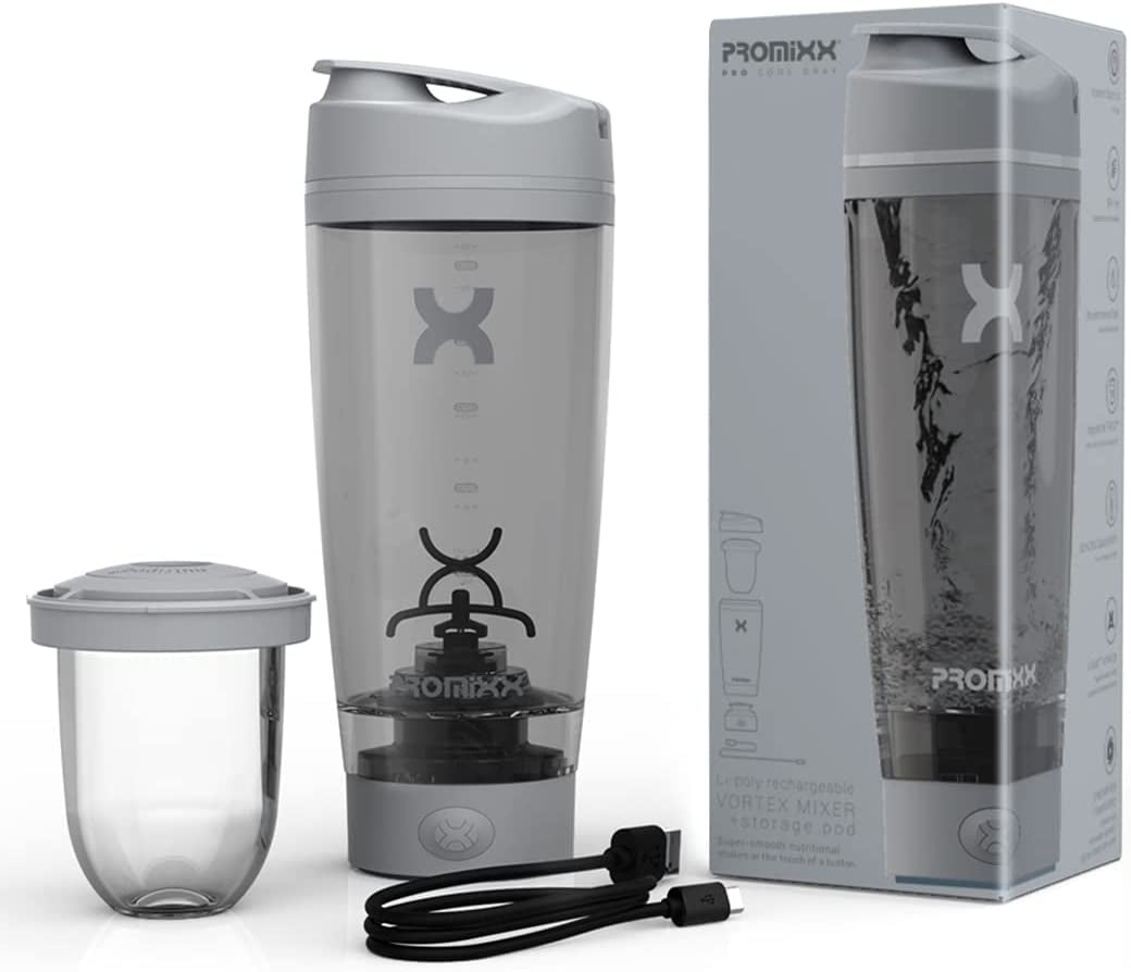 Pro Shaker Bottle | Rechargeable, Powerful for Smooth Protein Shakes | Includes Supplement Storage - BPA Free | 600Ml Cup (Cool Gray)