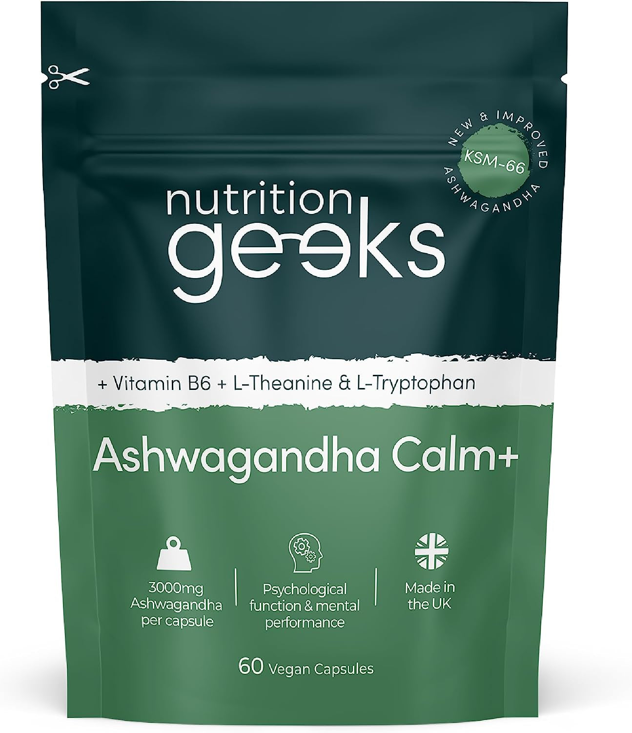 Ashwagandha KSM 66 Complex - 3000Mg Enhanced with Amino Acids & Vitamin B6 for Sleep Aid & Calm (2 Month Supply) - Capsules with 250Mg Extract, Upgraded Formula - Vegan, Made in UK