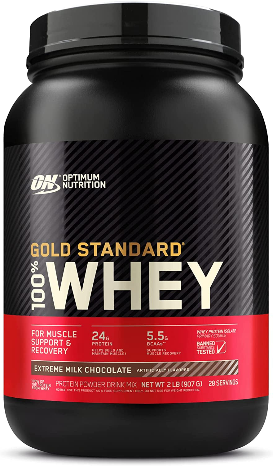 Gold Standard 100% Whey Muscle Building and Recovery Protein Powder with Naturally Occurring Glutamine and BCAA Amino Acids, Extreme Milk Chocolate Flavour, 28 Servings, 896 G