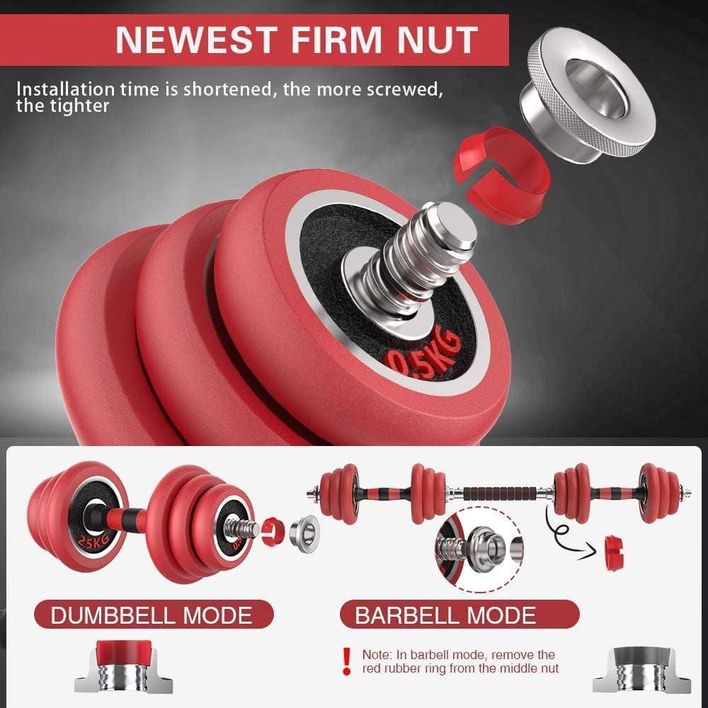 Adjustable Weights Dumbbell Barbell Set Anti-Slip Metal Handle 3-In-1 Cast Iron Free Weights Dumbbells Set with Connecting Rod for Homebody Workout Fitness