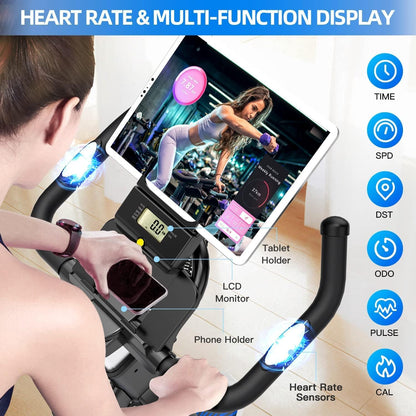 Exercise Bike Indoor Cycling Bike Stationary Cycle Bike with Heart Rate Sensor & Comfortable Seat Cushion, Quiet Fitness Bike for Home Cardio Workout