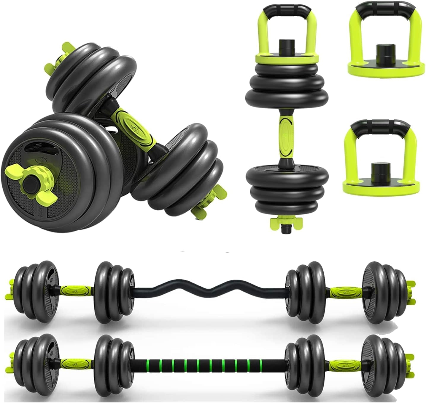 ® Adjustable 6 in 1 Dumbbell Straight and Curl Barbell Kettlebell Push up Set - 20KG 30KG 40KG SETS - Weight Lifting for Home Gym Fitness