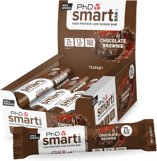 Nutrition Smart Protein Bar Low Calorie, Nutritional Protein Bars/Protein Snacks, High Protein Low Sugar, Chocolate Brownie Flavour, 20G of Protein, 64G Bar (12 Pack)