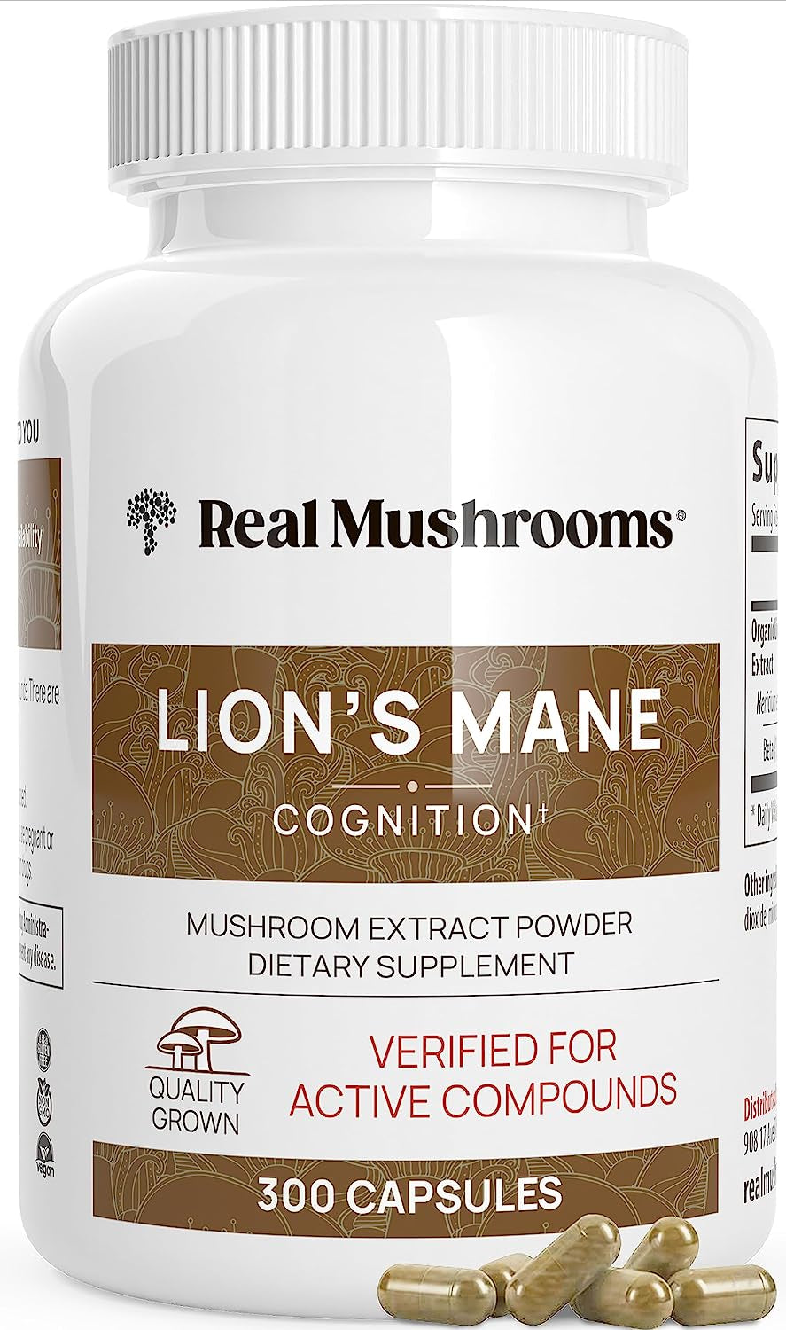 Lions Mane Powder Extract Mental Clarity Capsules - Brain & Focus Supplement - Improve Immune Support Supplement - Gluten Free (300 Capsules)