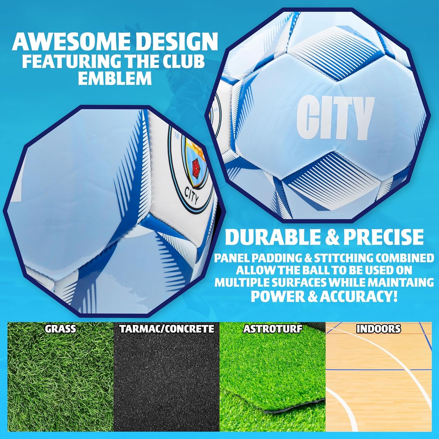 Football Soccer Ball for Adults Teenagers Kids Training Football Size 3, 4 or 5 Man City Merchandise