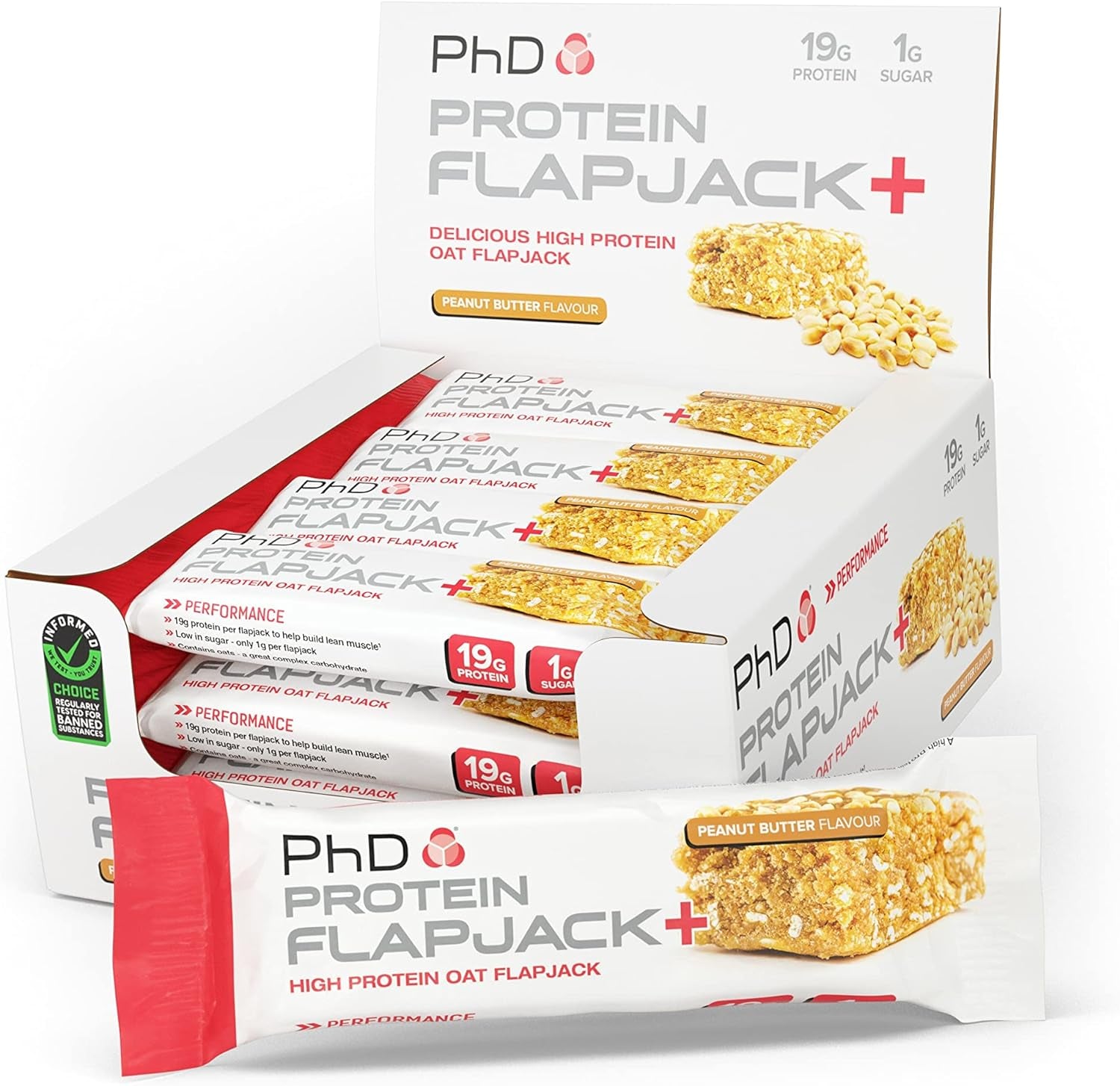 Nutrition | Protein Flapjack+ | High Protein, Low Sugar | Rolled Oats Protein Snack | Complex Carbohydrates and Vitamin E | 19G Protein, 270 Calories | Peanut Butter, 12 Bars