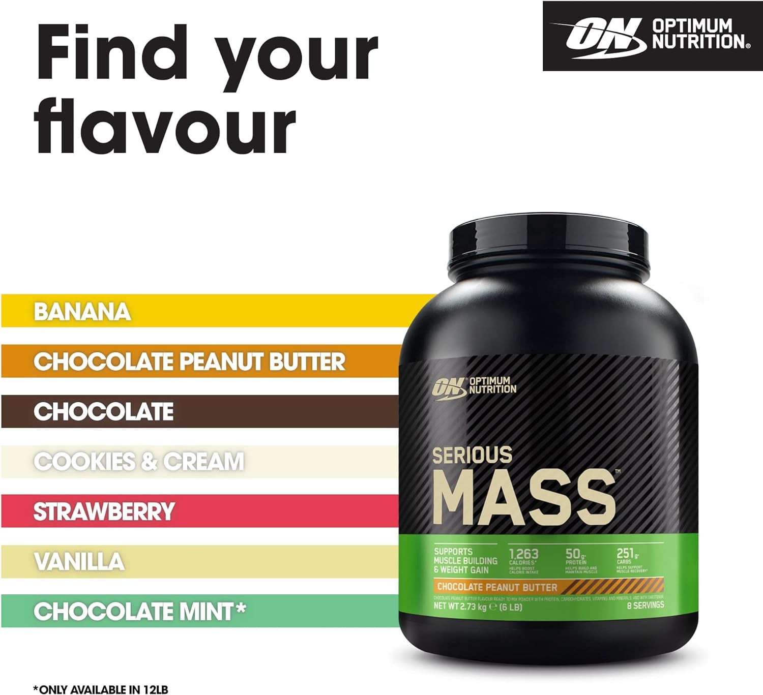 Serious Mass Protein Powder with Creatine, Glutamine, 25 Vitamins & Minerals, High Calorie Mass Gainer, Chocolate Peanut Butter Flavour, 8 Servings, 2.73Kg, Packaging May Vary