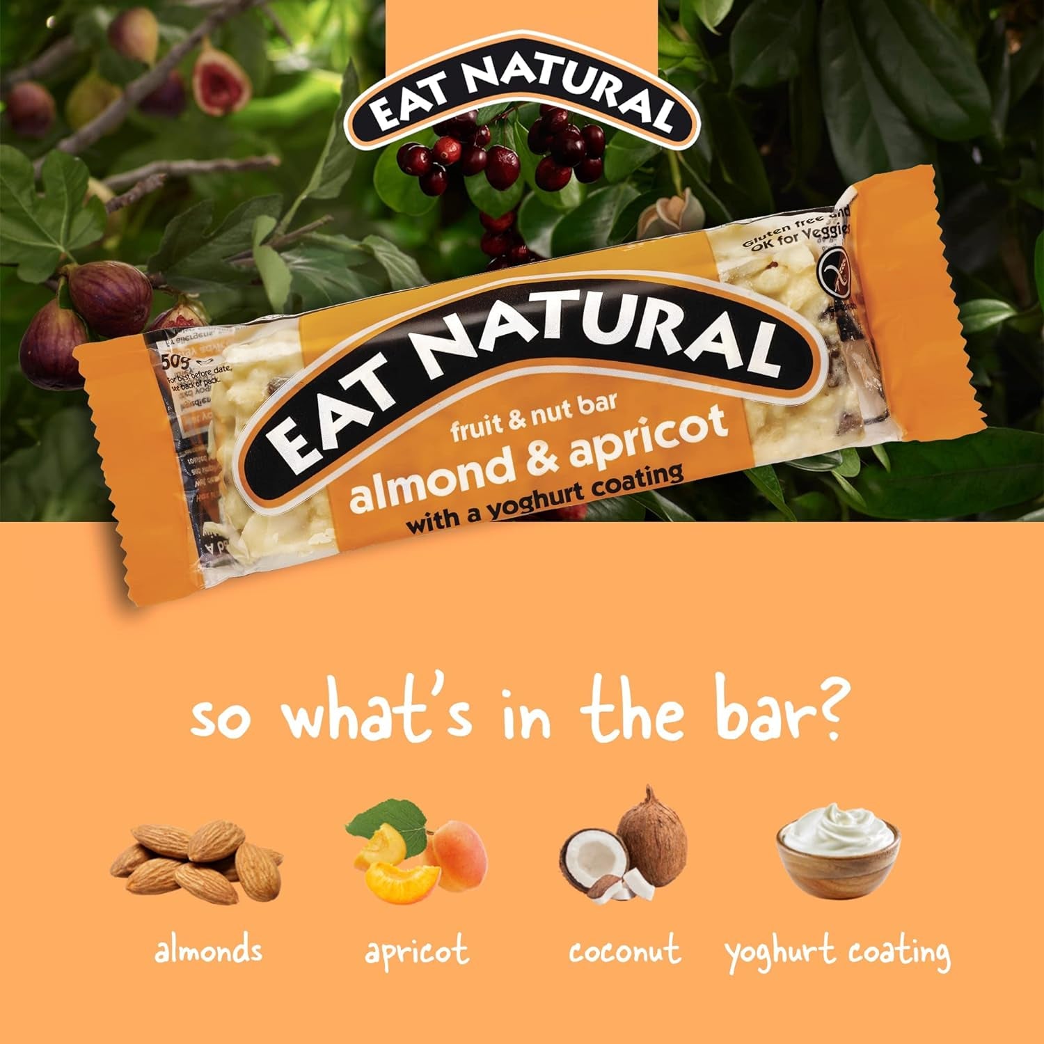 Bars with Yoghurt Coating Fruit Nut Cereal Bars, Almond & Apricot 50G (Pack of 12)