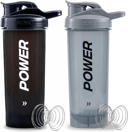 POWER Shaker Bottle for Protein Powder 700 Ml (Pack of 2) with Mixer Ball, BPA Free Leak Proof Screw on Lid, Secure Drink Flip Cap, Sports Gym Supplement Protein Shake Bottle (Black-Grey)