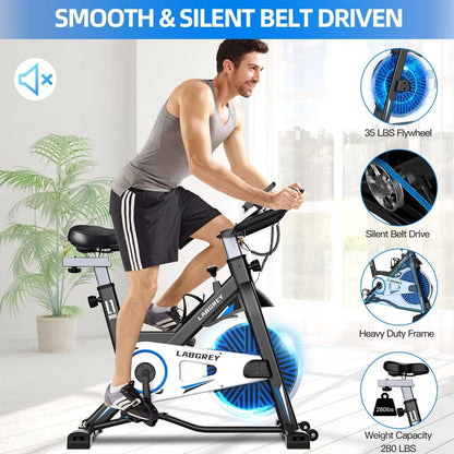 Exercise Bike Indoor Cycling Bike Stationary Cycle Bike with Heart Rate Sensor & Comfortable Seat Cushion, Quiet Fitness Bike for Home Cardio Workout